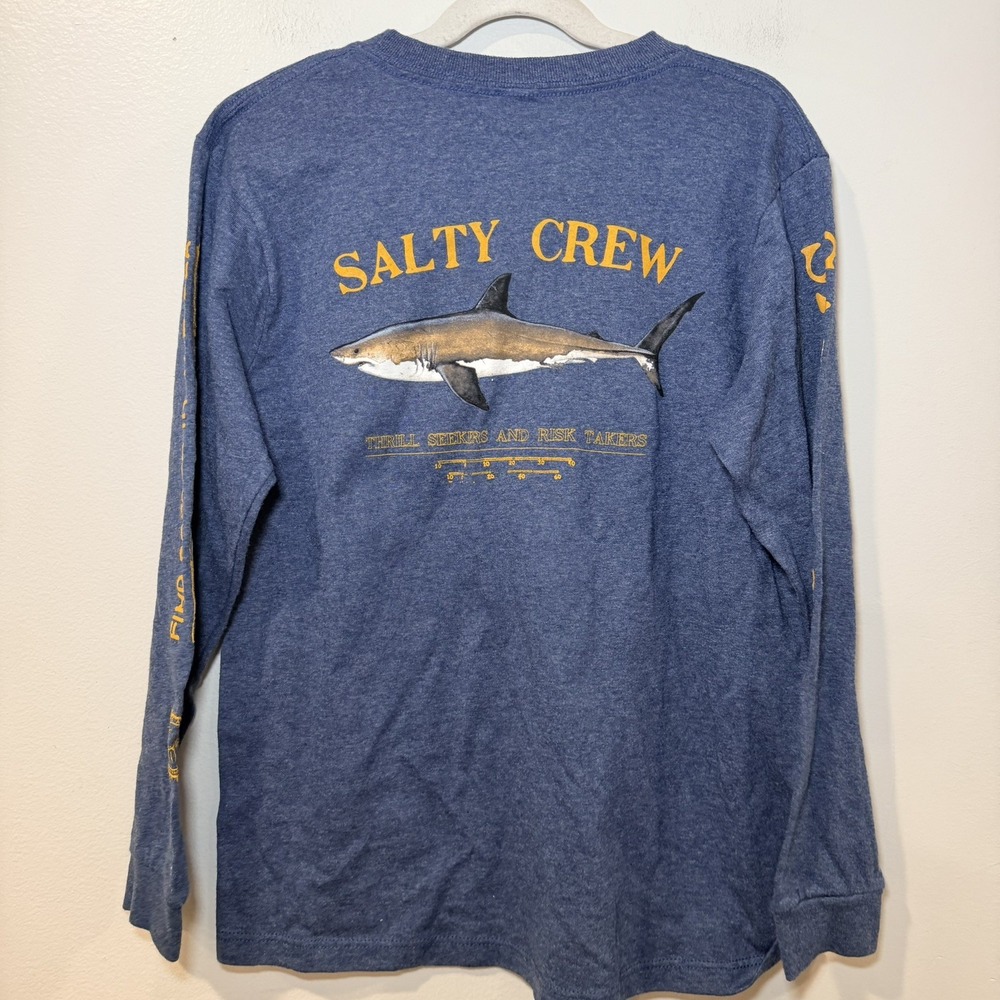 Salty Crew Find Refuge In The Sea Long Sleeve Shirt Standard Blue Boys SZ small